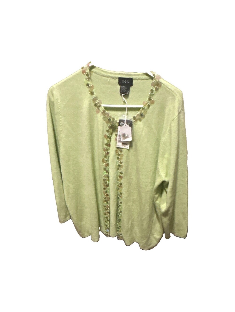 R.Q.T. Women  XL back to school Green acrylic Knit Cardigan Sweater Beaded Trim